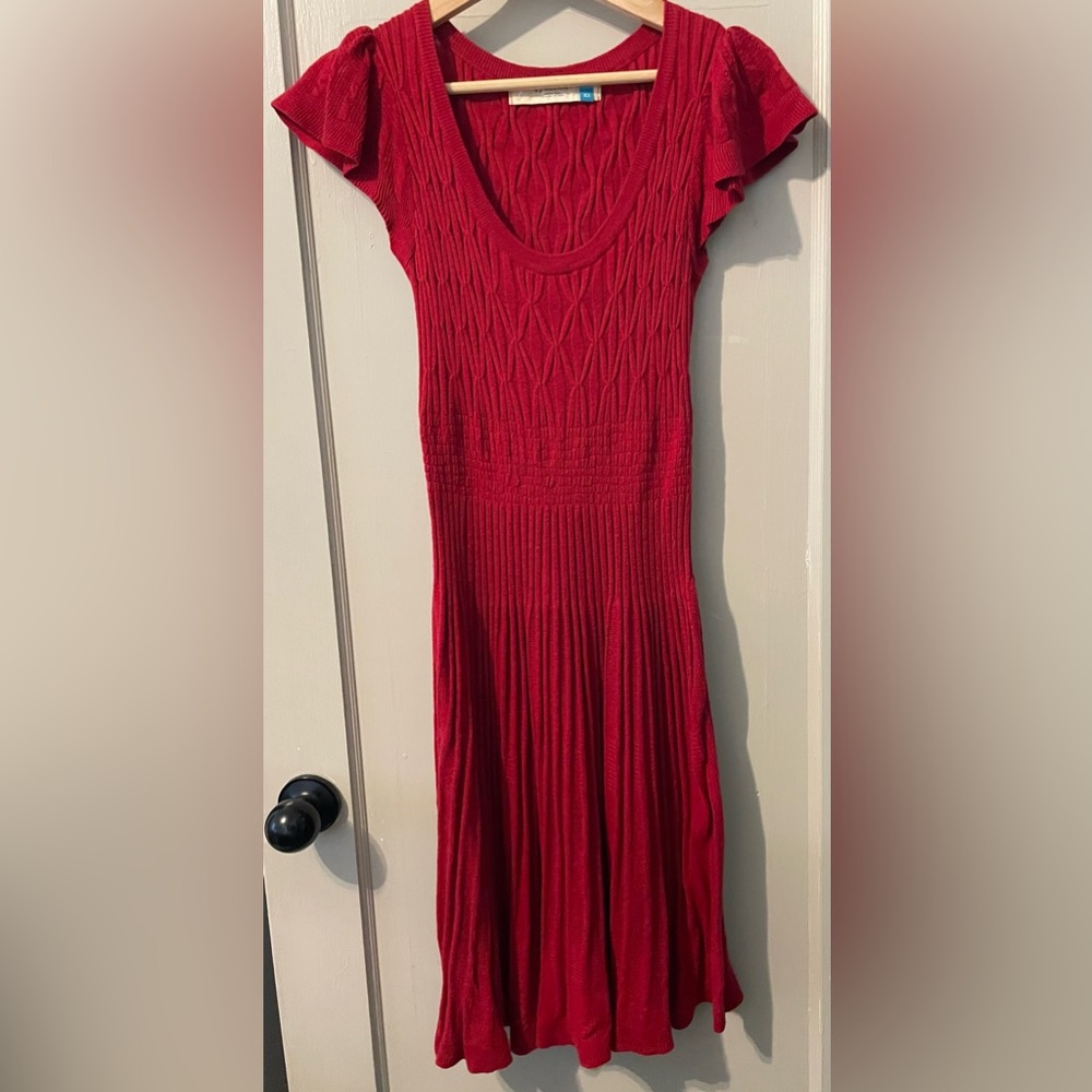 Anthropologie Sparrow Red Knit Fit & Flare Dress